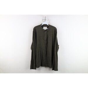 Vintage Eddie Bauer Mens 2XL Faded Blank Knit Long Sleeve Henley T-Shirt Green